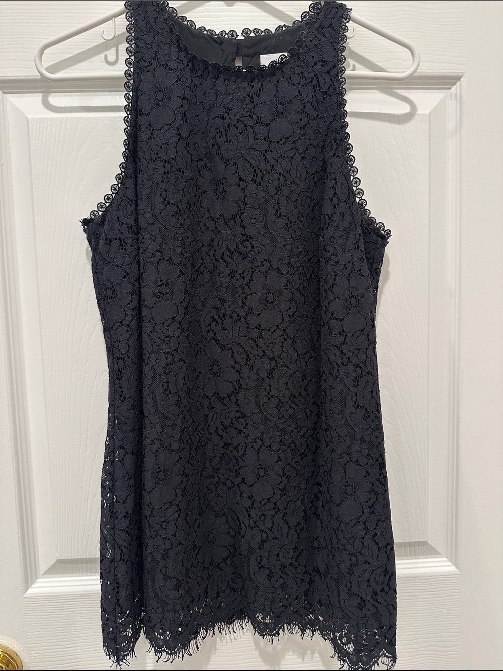 CAbi Black Lace Top with Scalloped Trim